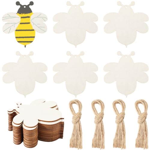 GORGECRAFT Blanko-Holz-Bienen-Ausschnitte, unlackierte Holzscheiben mit Loch, Hanfseile, Bienenform, hängende Ornamente, Geschenkanhänger für Bastelarbeiten, Frühling, Sommer, Weihnachten, Ostern, von GORGECRAFT