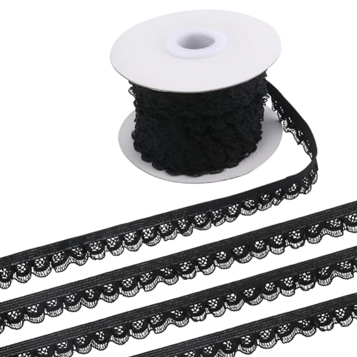 GORGECRAFT 10 Yard Schwarze Elastische Spitzenbesatzrolle 13mm Breit Blumenmuster Dehnbares Spitzenband Dessous-Kantenbesatz Gehäkelte Nähspitze Für Heimwerker Kleidung Geschenkverpackungen von GORGECRAFT