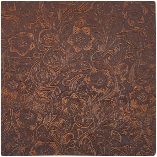 GORGECRAFT Echte Lederblätter 20x20cm Geprägter Lederstoff Vorgeschnittene Lederstücke 1.6mm Dick Retro Blumenmuster Genarbtes Ledertuch Quadratische Kunsthandwerk Geldbörsenherstellung Braun von GORGECRAFT