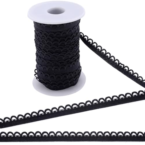 GORGECRAFT Elastische Spitzenborte 25m 12mm Breit Schwarz Stretch-Kante Dessous-Besatz Gurtband Gehäkelte Spitzenkordel Band Zum Selbermachen Nähen Kleidung Geschenkverpackung Hochzeit Heimdekoration von GORGECRAFT