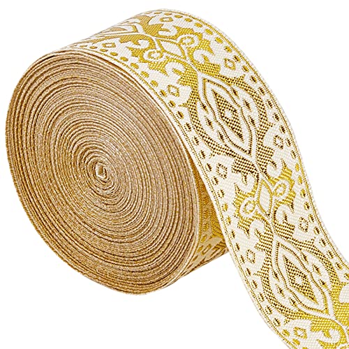 GORGECRAFT Ethnisches Jacquard-Band 33 mm Breit Doppelseitig Leinen Blumenstickerei Polyester Gewebt Goldrand Fransenband Für Heimwerker Nähen Basteln Kleidung Vorhänge Dekoration Zubehör von GORGECRAFT