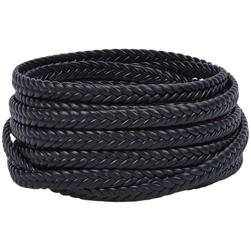 GORGECRAFT Geflochtenes PU Lederband 5 m X 8mm Bolo Krawattenschnur Schwarze Flache Kunstlederstreifen 3mm Dicke Kunstlederfäden Seil Für Armbänder Fußkettchen Halsketten Schlüsselanhänger Schlüsselb von GORGECRAFT