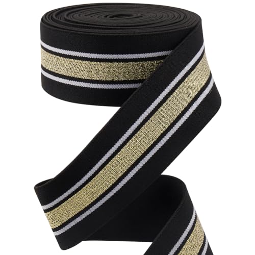 GORGECRAFT Gummiband 4.3m 40mm Breit Gold Weiß Gestreift Schwarzes Flaches Dehnbares Gurtband Zum Nähen Stricken Besatzband Für Heimwerker Taillenbänder Stirnbänder Kleidungsstücke Accessoires von GORGECRAFT