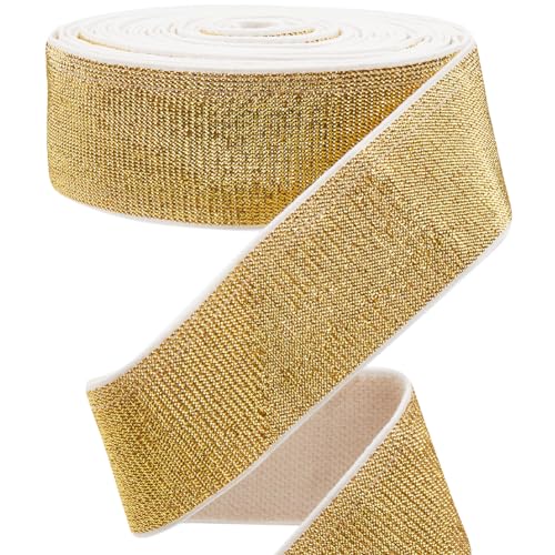 GORGECRAFT Gummiband Mit Goldenem Glitzer 6m 4cm Breit Metallisches Stretchband Zum Nähen Gewebte Strickspule Besatz Stirnband Zum Basteln von Hosenbund Taillengurt Kleidungsstück Kleidungszubehör von GORGECRAFT