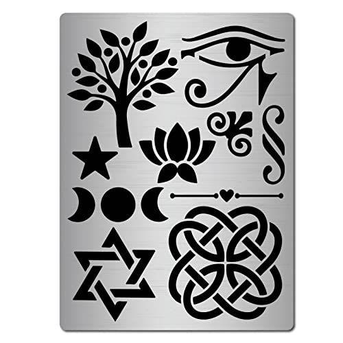 GORGECRAFT Metall Auge des Horus Schablone Baum des Lebens Lotus Mond Wikinger Symbol Triquetra Knoten Schablonen Malen Wiederverwendbare Schablone Zum Malen, Holzverbrennung, Brandmalerei Und Gravur von GORGECRAFT