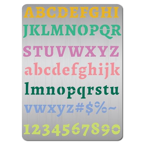 GORGECRAFT Metall-Buchstabenschablone Edelstahl-Schriftzug Alphabet Zahlen Symbol Malvorlage Tagebuch-Werkzeug Zum Malen Holzbrennen Wand Leinwand Brandmalerei Gravur Heimdekoration 19x14 cm von GORGECRAFT