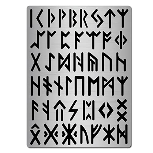 GORGECRAFT Metall Runen Schablone Edelstahl Antike Alphabet Ältere Futhark Plantillas Abecedarios Vorlage Gothic Schrift Schriftzüge Schablonen zum Malen Holz Brennen Brandmalerei Gravur Basteln von GORGECRAFT