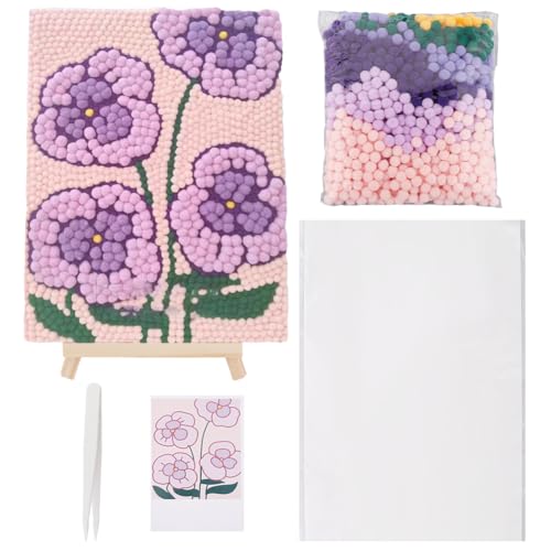 GORGECRAFT Pom Pom Bastelset Farbenfrohes Zeichenbrett Mit Blumenmuster Pom Pom Kunstset Mit Holzstaffeleien Bilderrahmen Kleine Blumenmalerei Flauschige Bälle Pompom Kunstset Für Zuhause Malerei von GORGECRAFT