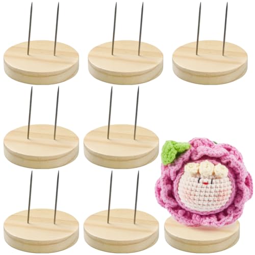 GORGECRAFT 8PCS 2 Inch Puppenständer Mit Doppelnadel Aus Stahl Häkelpuppenständer Halterung Filzen Präsentationshalter Holzständer Flache Runde Basis Für Puppenherstellungsbedarf Zimmer Party von GORGECRAFT