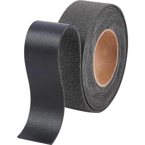 GORGECRAFT Schwarze Lederriemen 25mm X 2m Litschi-Narbungslederstreifen 1.7mm Dick Einseitig Flach Kunstlederschnur Geflochtene Fäden Für Heimwerkerarbeiten Gitarrengürtelgriffe Schmuckherstellung von GORGECRAFT