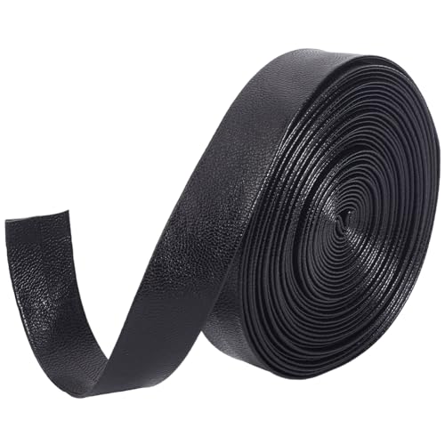 GORGECRAFT Schwarze PU Lederriemen 5 m X 20mm Lederbesatzband Umklappbare Lederstreifen 1mm Dicke Lammfellstruktur PU Kunstleder Flache Lederschnur Zum Selbernähen Basteln Schmuckmachen von GORGECRAFT