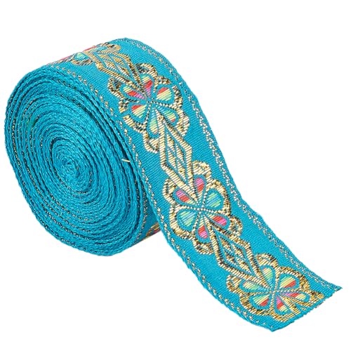 GORGECRAFT Spitzenband Mit Ethnischer Stickerei 7m 45mm Vintage-Stil Geometrisch Jacquard Metallic-Türkis Band Floraler Webbesatz Verzierung Für DIY-Nähzubehör Geschenkverpackung Taschenherstellung von GORGECRAFT