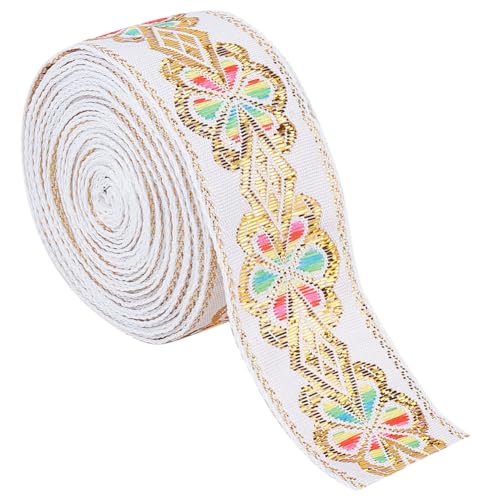 GORGECRAFT Spitzenband Mit Ethnischer Stickerei 7m 45mm Vintage-Stil Geometrischer Jacquard Metallisches Weißes Band Floraler Webbesatz Verzierung DIY-Nähzubehör Geschenkverpackung Taschenherstellung von GORGECRAFT