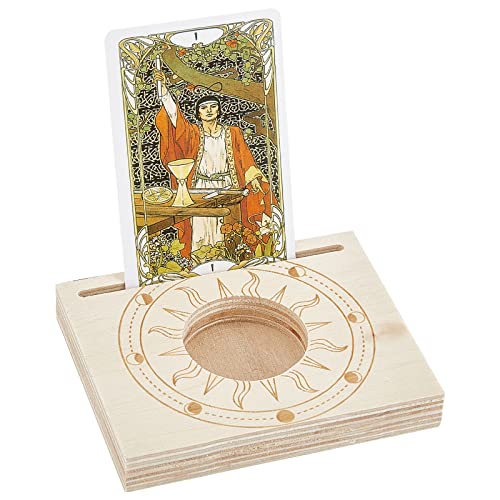 GORGECRAFT Tarot-Kartenständer Aus Holz Geschnitzter Kerzenhalter Mondphase Und Sonnenmuster 10x8x1.5 cm Rechteckiger Altarständer Halter Für Hexen-Wahrsagewerkzeuge Tarot-Dekoration Wicca-Zubehör von GORGECRAFT