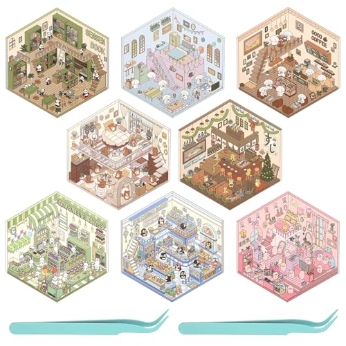 DIY 3D House Stickers 8 Sets and 2Pcs Tweezers, 3D Sticker Scene Fun DIY Stickers Scene, DIY Scene Stickers Cute Cartoon Scene Stickers DIY 3D Sticker Scene Stickers von GOSHIES