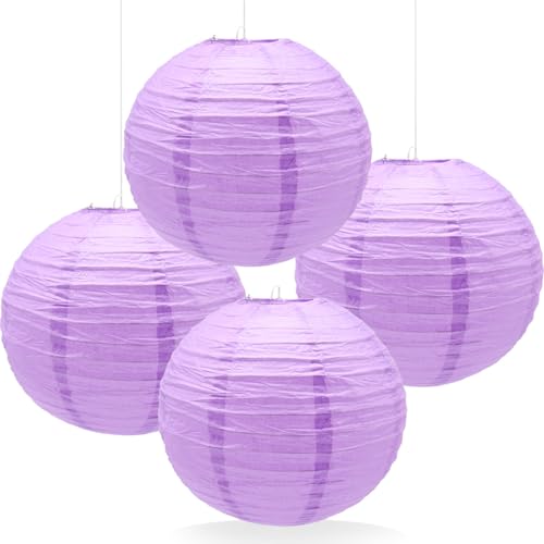 GOSHUNG 4 Stück Papier Laterne 12"/30cm Papierlampions Hängende Runde Papierlaternen Laterne lampenschirm für Hochzeiten Partys und Veranstaltungen（DZD/Light Purple） von GOSHUNG