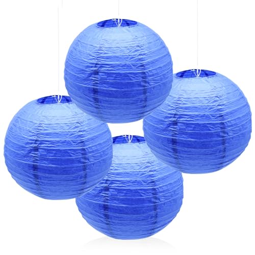 GOSHUNG 4 Stück Papier Laterne 12"/30cm Papierlampions Hängende Runde Papierlaternen Laterne lampenschirm für Hochzeiten Partys und Veranstaltungen（DZD/Sapphire Blue） von GOSHUNG