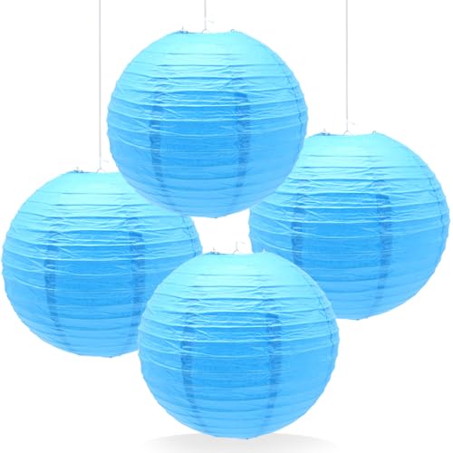 GOSHUNG 4 Stück Papier Laterne 12"/30cm Papierlampions Hängende Runde Papierlaternen Laterne lampenschirm für Hochzeiten Partys und Veranstaltungen（DZD/Sky Blue） von GOSHUNG