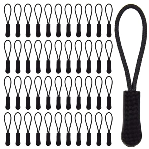 GOSHUNG 50 Stück Reißverschluss Zipper Nylon Reißverschluss Verlängerung Anti-Rutsch Ersatz Zipper Pulls Ersatz Zipper für Reißverschluss Universal Reißverschluss Ersatz((DLLT/Black) von GOSHUNG