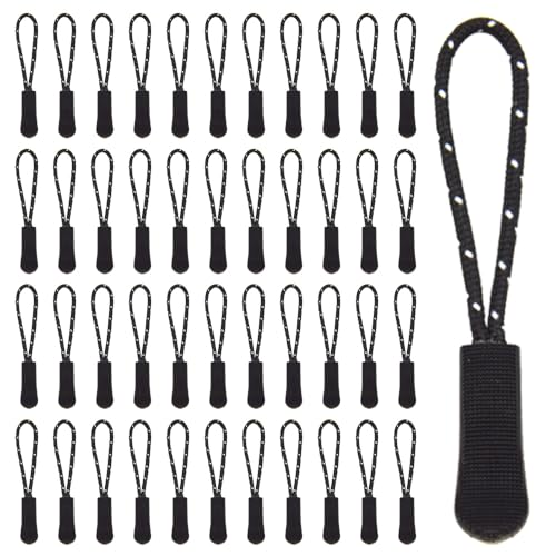 GOSHUNG 50 Stück Reißverschluss Zipper Nylon Reißverschluss Verlängerung Anti-Rutsch Ersatz Zipper Pulls Ersatz Zipper für Reißverschluss Universal Reißverschluss Ersatz((DLLT/Black/White) von GOSHUNG