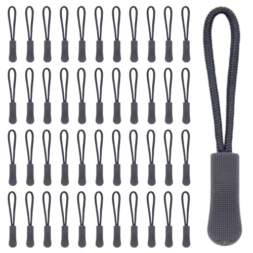 GOSHUNG 50 Stück Reißverschluss Zipper Nylon Reißverschluss Verlängerung Anti-Rutsch Ersatz Zipper Pulls Ersatz Zipper für Reißverschluss Universal Reißverschluss Ersatz((DLLT/Dark Grey) von GOSHUNG