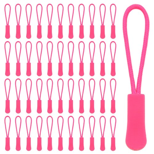 GOSHUNG 50 Stück Reißverschluss Zipper Nylon Reißverschluss Verlängerung Anti-Rutsch Ersatz Zipper Pulls Ersatz Zipper für Reißverschluss Universal Reißverschluss Ersatz((DLLT/Dark Pink) von GOSHUNG