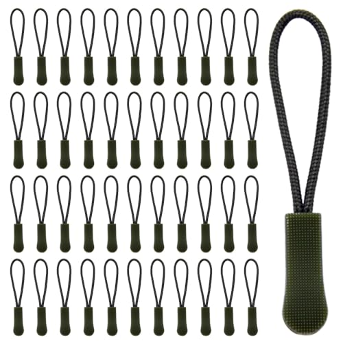 GOSHUNG 50 Stück Reißverschluss Zipper Nylon Reißverschluss Verlängerung Anti-Rutsch Ersatz Zipper Pulls Ersatz Zipper für Reißverschluss Universal Reißverschluss Ersatz((DLLT/Military Green) von GOSHUNG