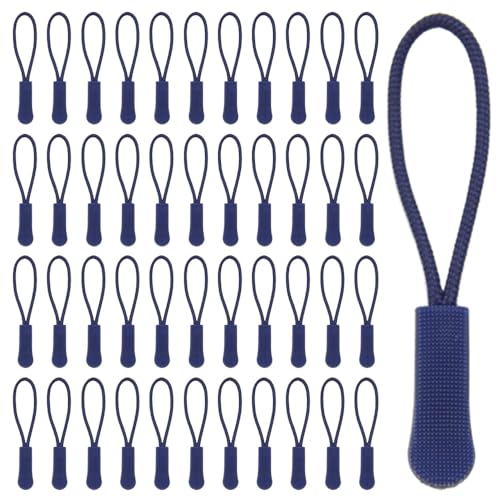 GOSHUNG 50 Stück Reißverschluss Zipper Nylon Reißverschluss Verlängerung Anti-Rutsch Ersatz Zipper Pulls Ersatz Zipper für Reißverschluss Universal Reißverschluss Ersatz((DLLT/Navy Blue) von GOSHUNG