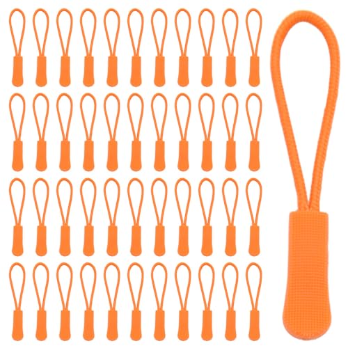 GOSHUNG 50 Stück Reißverschluss Zipper Nylon Reißverschluss Verlängerung Anti-Rutsch Ersatz Zipper Pulls Ersatz Zipper für Reißverschluss Universal Reißverschluss Ersatz((DLLT/Orange) von GOSHUNG