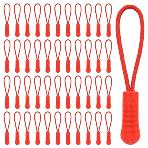 GOSHUNG 50 Stück Reißverschluss Zipper Nylon Reißverschluss Verlängerung Anti-Rutsch Ersatz Zipper Pulls Ersatz Zipper für Reißverschluss Universal Reißverschluss Ersatz((DLLT/Red) von GOSHUNG