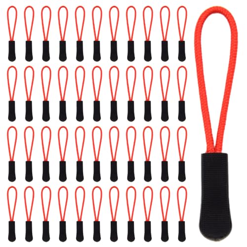 GOSHUNG 50 Stück Reißverschluss Zipper Nylon Reißverschluss Verlängerung Anti-Rutsch Ersatz Zipper Pulls Ersatz Zipper für Reißverschluss Universal Reißverschluss Ersatz((DLLT/Red/Black) von GOSHUNG