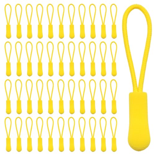 GOSHUNG 50 Stück Reißverschluss Zipper Nylon Reißverschluss Verlängerung Anti-Rutsch Ersatz Zipper Pulls Ersatz Zipper für Reißverschluss Universal Reißverschluss Ersatz((DLLT/Yellow) von GOSHUNG