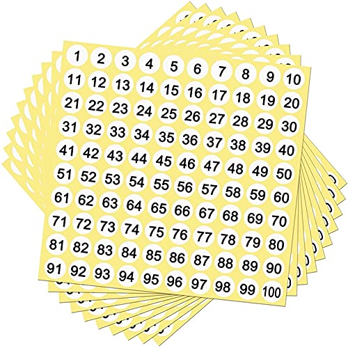GOSIA 100 Blatt mit Zahlenstickern 1 – 100 Zahlen, rund, 0,4 Zoll, kleine Nummernstempel – selbstklebend für das Büro von GOSIA