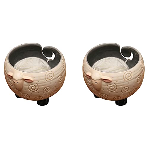 GOSIA 2 x Garnschale aus Keramik Sleepy Sheep für Strickwaren – enthält Garnknäuel für Knötchenarbeiten, 6 Zoll breit x 4,5 Zoll hoch von GOSIA