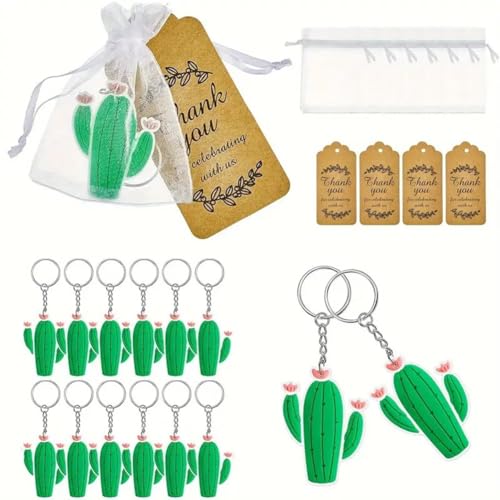 GOSIA Niedlicher Kaktus-Schlüsselanhänger, Party-Dekoration mit Dankeschön-Etiketten aus Kraftpapier und weißem Organza, Dekoration für Babyparty von GOSIA