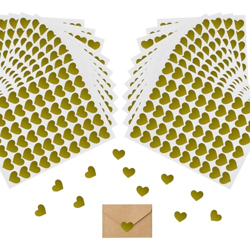 1200 Stück Glitzer Herz Sticker Set, Mini Sticker Hochzeit Selbstklebend, Aufkleber Hochzeit Gästebuch, Sticker Liebe für Gästebuch Geschenkbeutel DIY Handwerk und Umschlagsiegel Dekoration (Gold) von GOTDYBST