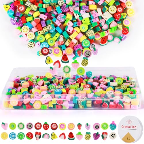 350 StüCk Fruit Craft Beads, Fruit Beads For Threading, Perlen FüR ArmbäNder,Wird Mit Einem 4–6 Meter Langen Kristallseil Geliefert, Perlen Set, Frucht Tonperlen FüR Diy-Armband-Halsketten-Ohrringe von GOTDYBST