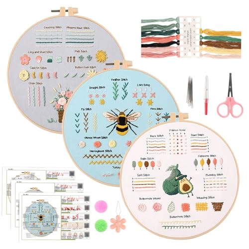 GOTDYBST Stickset Für Anfänger, Sticken Set Erwachsene, Zum Erlernen Von 28 Verschiedenen Stichen, Kreuzstich Set - Enthält Kattun, Faden, Nadel, Stickrahmen Und Video-Tutorial von GOTDYBST