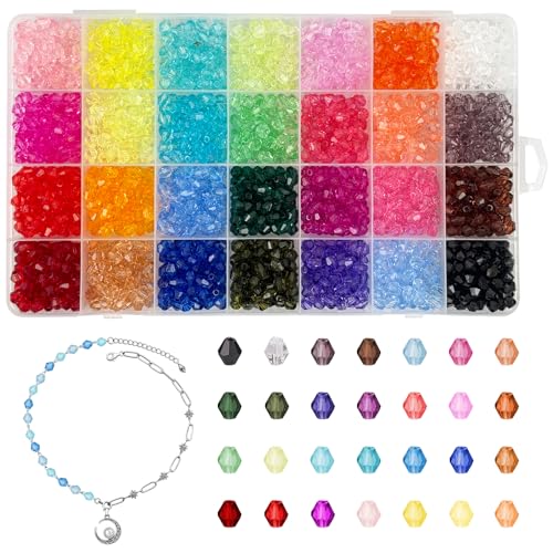 GOTFUN 2200 Stück 6mm Kristall Facettierte Perlen, 28 Farben Doppelkegel Perlen Acrylperlen, Glasperlen zum Auffädeln, Regenbogen Lose Perlen, Perlen für Armbänder für DIY Schmuck Herstellung Basteln von GOTFUN