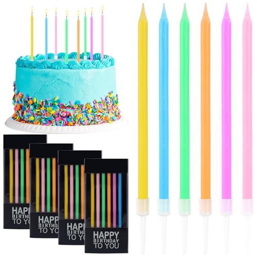 GOTFUN 24 Stück Geburtstagskerzen mit Haltern Lange Bunte Geburtstagskerzen Kuchen für Torte Geburtstag Babyparty Hochzeit Abschlussfeier Jubiläum Party Dekorative Kinder Erwachsene von GOTFUN