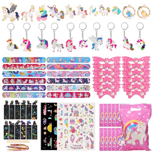 GOTFUN 72 Stück Einhorn Deko Kindergeburtstag, Einhorn Geschenke für Mädchen, Einhorn Mitgebsel Kinderparty Partytüten Schlüsselanhänger Armbänder Tattoo für 3-12 Jahre Kinder Gastgeschenke von GOTFUN