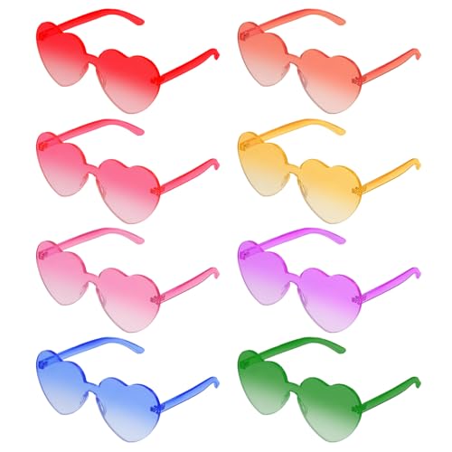 8 Paar Herz Sonnenbrille, Lustige Partybrillen Randlose Transparente Candy Color Sonnenbrille Herz geformte Party Gläser für Erwachsene Kinder, Kostüm Strand Party Dekoration Festival (Gradient) von GOTFUN