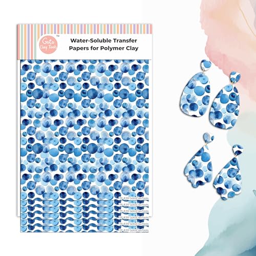 GOTO CLAY TOOLS Blue Dots Ton-Transferpapier – 6 Stück, Transferpapier für Polymerton, Aquarell-Polymer-Ton, Transferblatt für Schmuckherstellung (wasserlösliche Transferpapiere) TPUS-839 von GOTO CLAY TOOLS