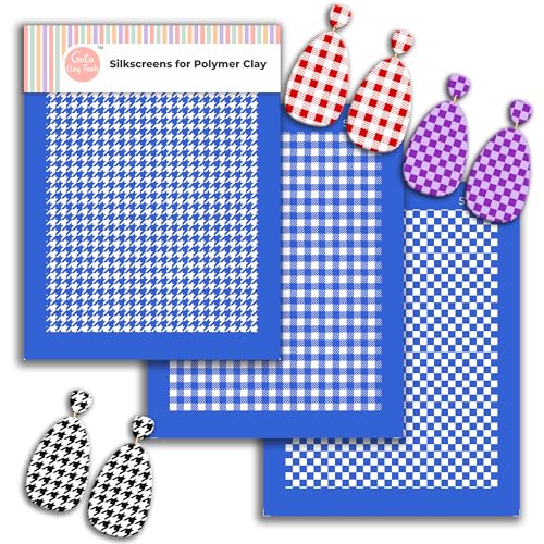 GOTO CLAY TOOLS Gingham-Siebdruck-Schablonen für Polymerton, 3 Stück, Houndzahn-Muster, Siebdruck für Polymerton, Ohrringherstellung, wiederverwendbare Siebdruck-Schablonen für Polymerton, SSCMB-62 von GOTO CLAY TOOLS