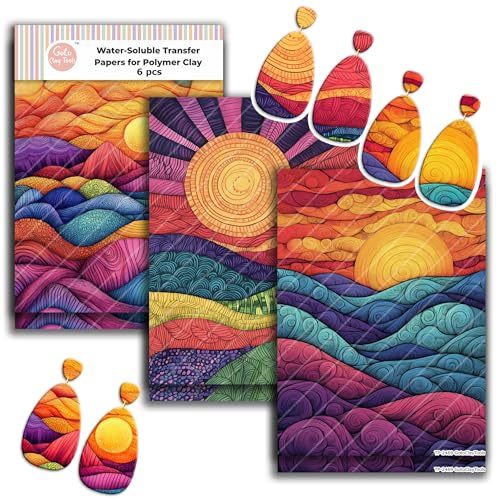 GOTO CLAY TOOLS Zentangle Transferpapier – 6 Stück, Transferpapier für Polymerton, buntes Sonnenuntergang, Polymer-Ton, Transferfolie für Schmuckherstellung, ZEN-R1TP1 von GOTO CLAY TOOLS