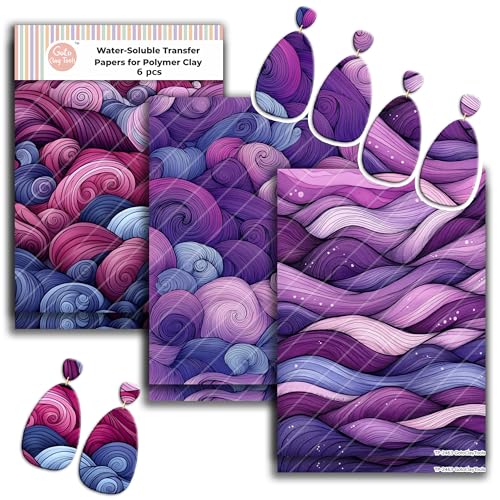 GOTO CLAY TOOLS Zentangle Wellen Transferpapier – 6 Stück, Transferpapier für Polymerton, Mauve Wellen, Polymer-Ton, Transferfolie für Schmuckherstellung, ZEN-R1TP3 von GOTO CLAY TOOLS