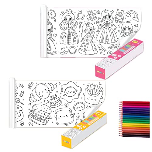 GOTOBMP Schneidbare Zeichenrolle FüR Kinder, Malpapier-Rolle FüR Kinder Children's Drawing Roll, Zeichenrolle Zum Ausmalen mit 18 Farben Bleistifte (Kombination 2) von GOTOBMP