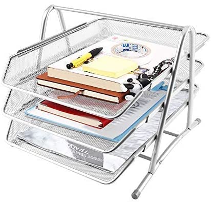 A4 Ablage Briefablage, 3 Fächer Schreibtisch Dokument Schubfächer Briefablage Organizer Mesh Design Schreibtischablage für A4 Dokument Silber von GOTOTOP