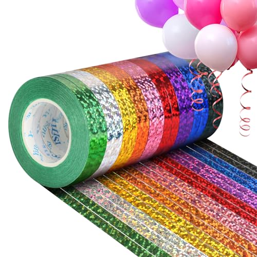 18 Rollen Geschenkband Ringelband Set, 5mm Bunten Luftballons Geschenkbänder, Schleifenband Bunt, Glitzer Bastelband Ballonband zum Weihnachten Hochzeit Florist Party Deko von GOTRUST