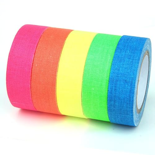 GOTRUST 5pcs Neon klebeband Schwarzlicht, UV Fluorescent Tape, Leuchtend Gaffers Tapes für Partydeko Halloween Handwerk - 13mmx5m von GOTRUST